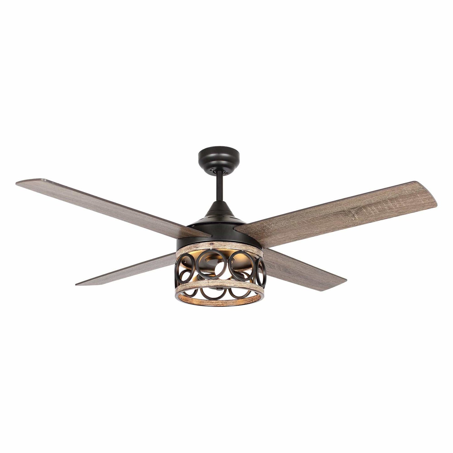 Parrot Uncle 52" Kashmir Farmhouse Downrod Mount Reversible Ceiling Fan with Lighting and Remote Control