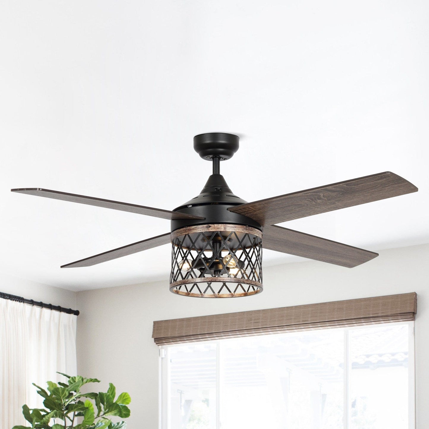 Parrot Uncle 52" Mirelle Farmhouse Downrod Mount Reversible Ceiling Fan with Lighting and Remote Control