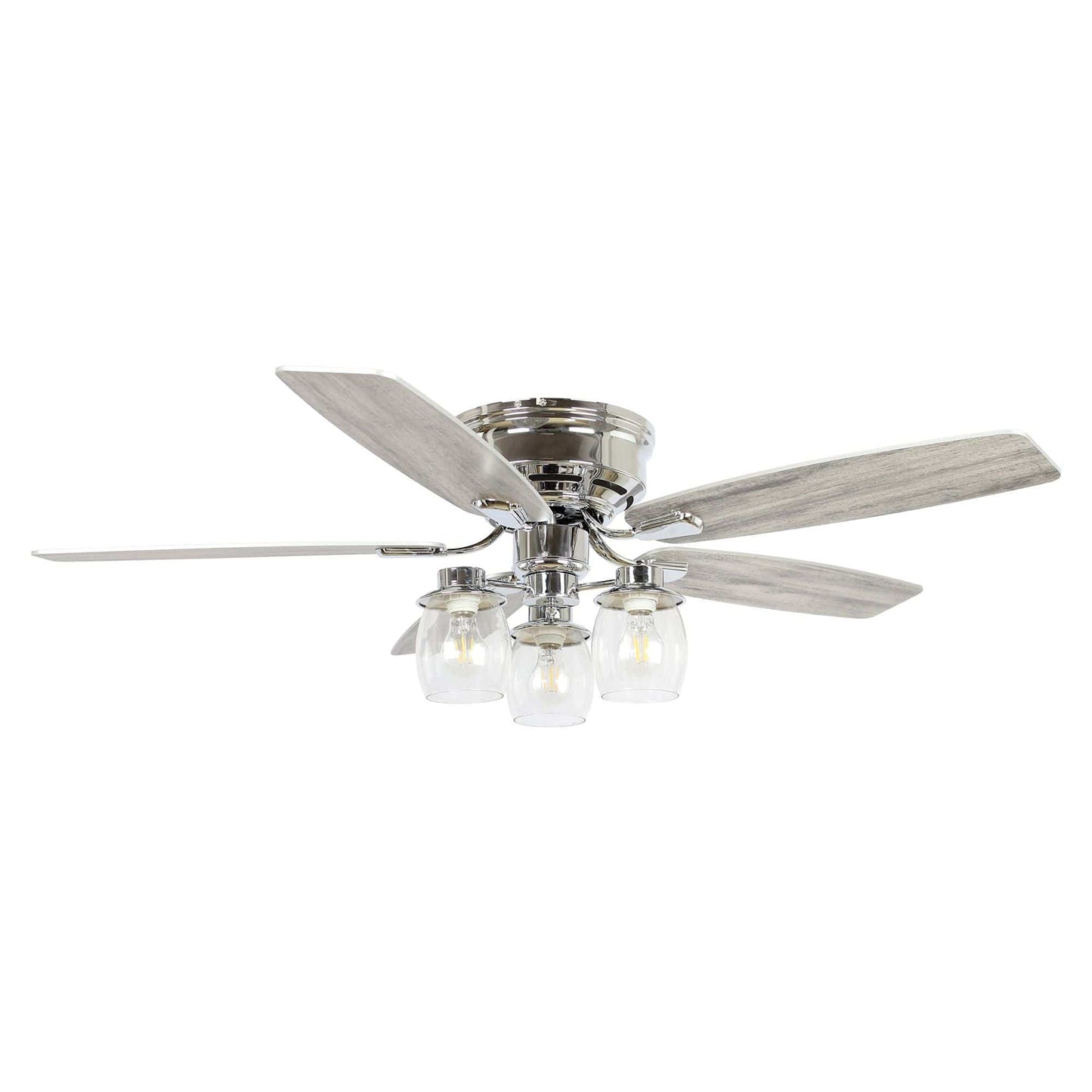 Parrot Uncle 52" Bangatore Modern Chrome Flush Mount Reversible Ceiling Fan with Lighting and Remote Control