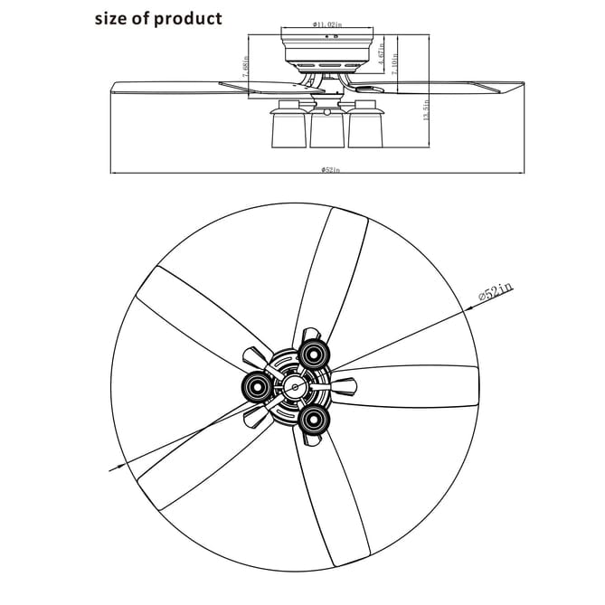 Parrot Uncle 52" Modern Flush Mount Reversible Ceiling Fan with Lighting and Remote Control