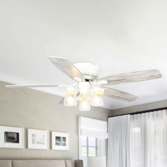 Parrot Uncle 52" Modern Flush Mount Reversible Ceiling Fan with Lighting and Remote Control