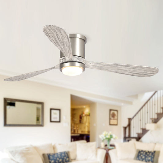 Parrot Uncle 52" Anyan Modern Satin Nickel Flush Mount Reversible Ceiling Fan with Lighting and Remote Control