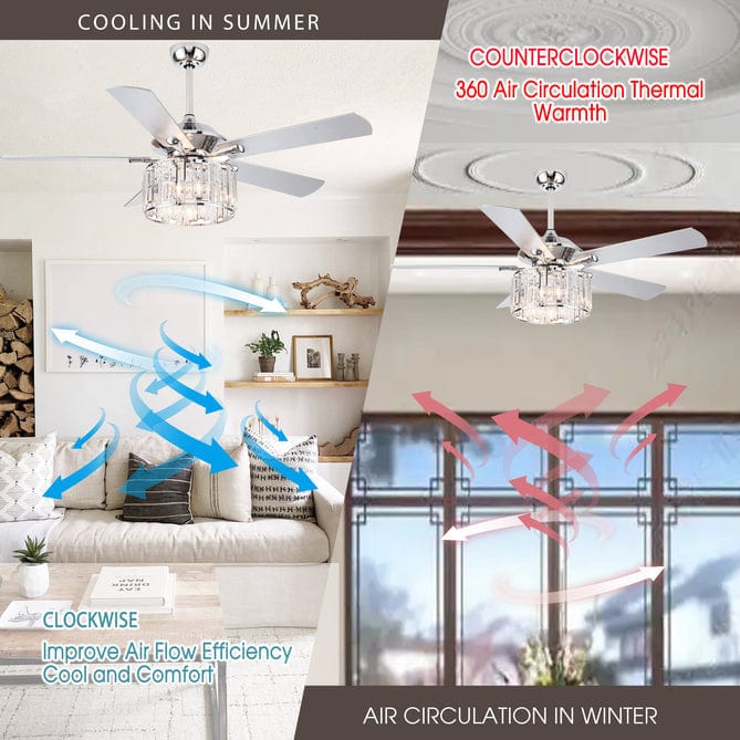 Parrot Uncle 52" Shellie Modern Chrome Downrod Mount Reversible Ceiling Fan with Lighting and Remote Control