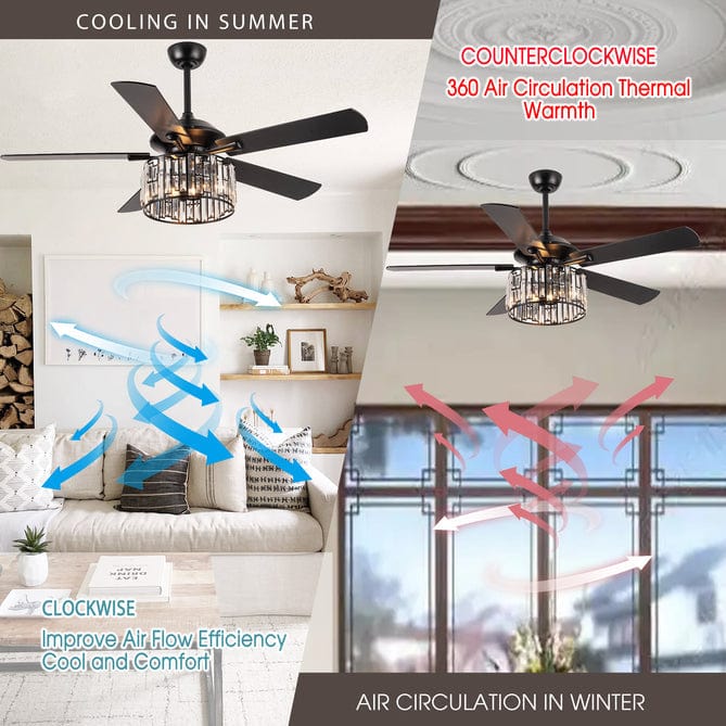 Parrot Uncle 52" Dicken Modern Downrod Mount Reversible Crystal Ceiling Fan with Lighting and Remote Control