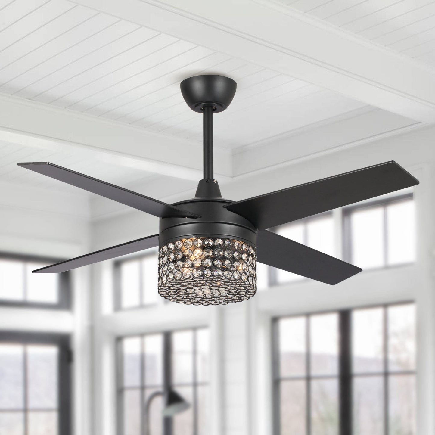 Parrot Uncle 48" Pune Modern Downrod Mount Reversible Crystal Ceiling Fan with Lighting and Remote Control