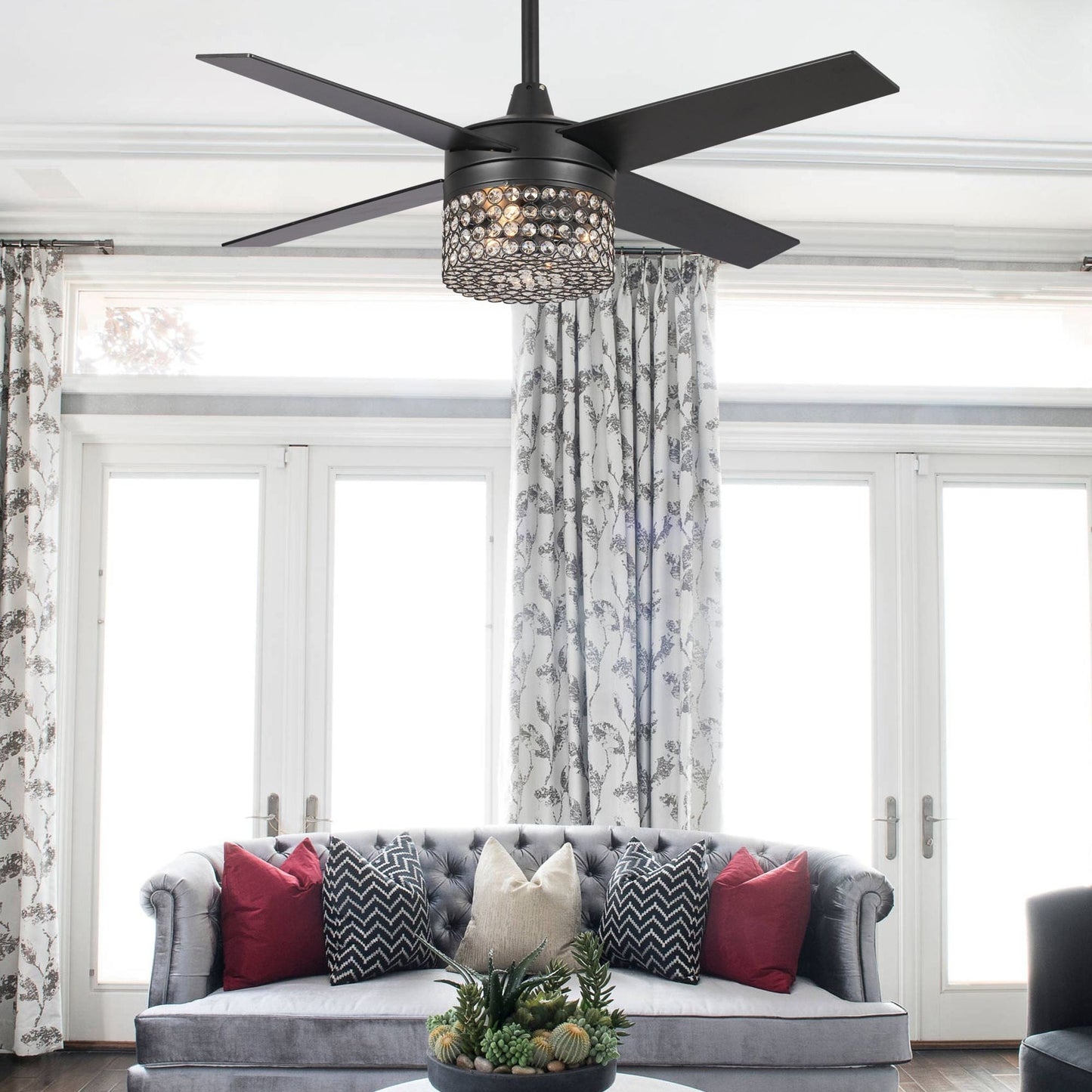 Parrot Uncle 48" Pune Modern Downrod Mount Reversible Crystal Ceiling Fan with Lighting and Remote Control