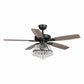 Parrot Uncle 52" Walnut Modern Downrod Mount Reversible Crystal Ceiling Fan with Lighting and Remote Control