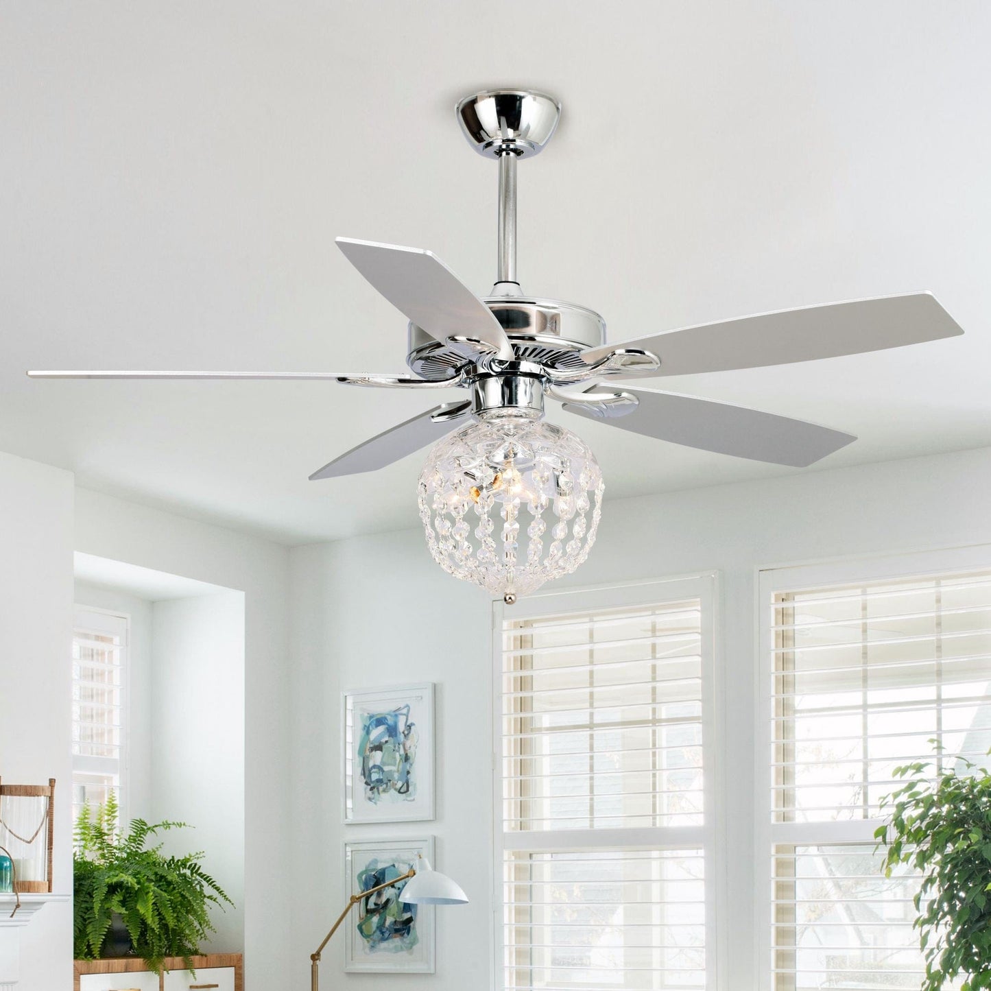 Parrot Uncle 52" Kashmir Modern Chrome Downrod Mount Reversible Crystal Ceiling Fan with Lighting and Remote Control