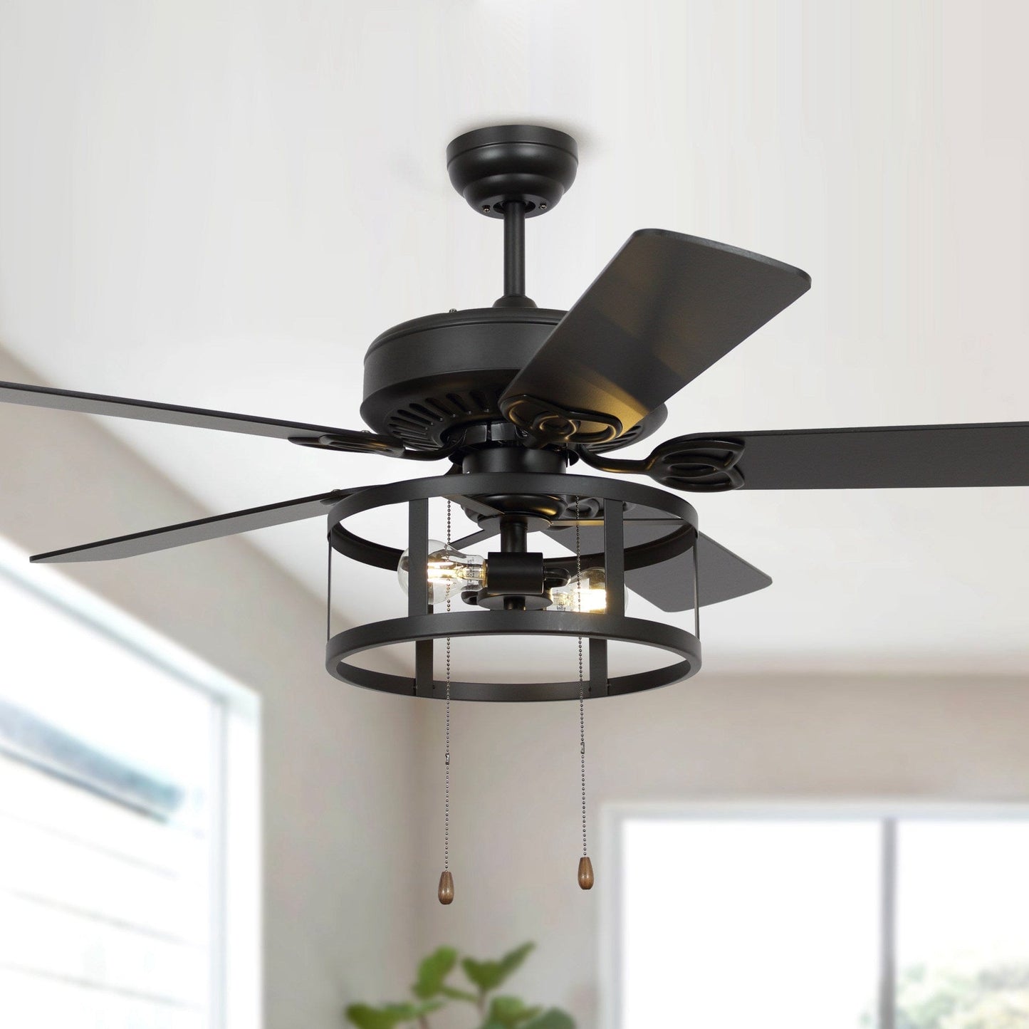 Parrot Uncle 52" Urbana Downrod Mount Reversible Industrial Ceiling Fan with Lighting and Pull Chain