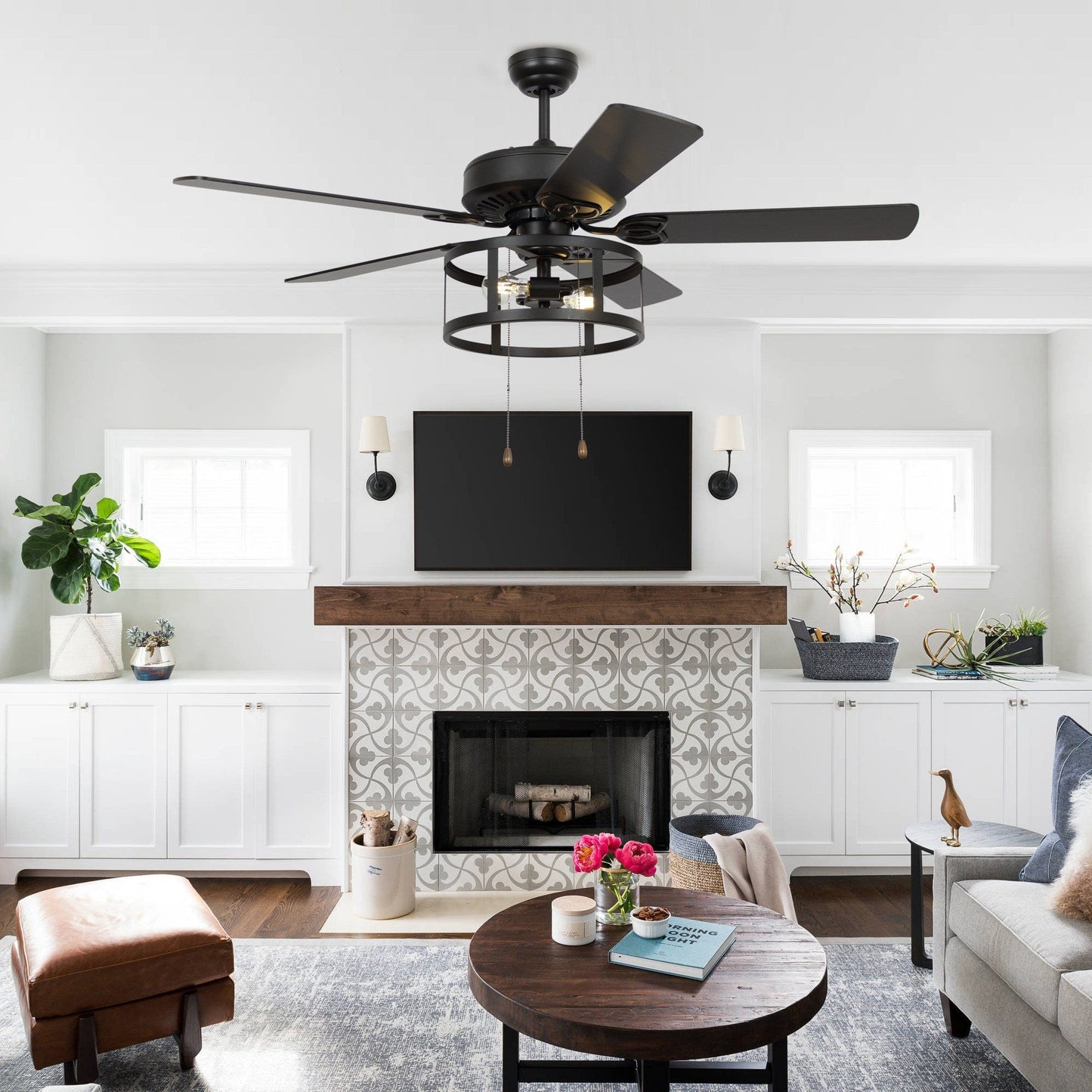 Parrot Uncle 52" Urbana Downrod Mount Reversible Industrial Ceiling Fan with Lighting and Pull Chain