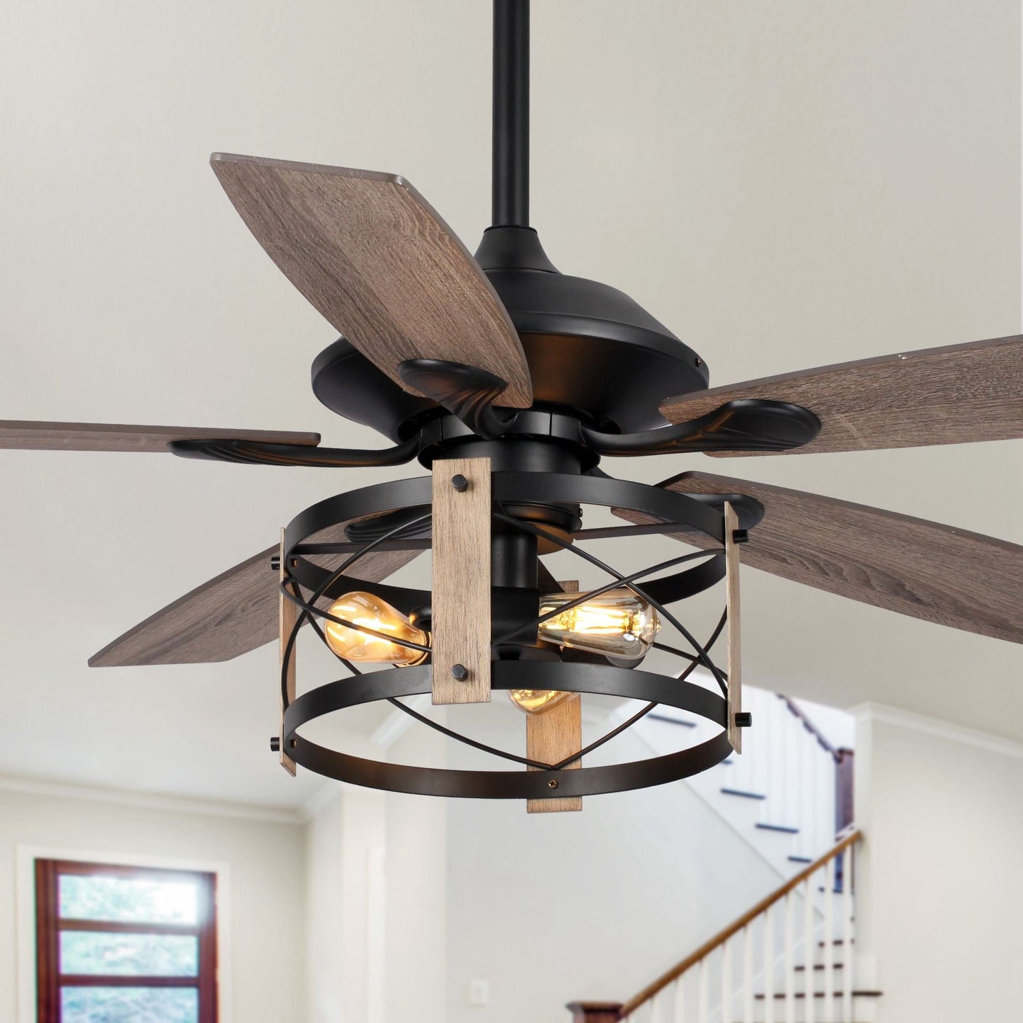 Parrot Uncle 52" Wisner Industrial Downrod Mount Reversible Ceiling Fan with Lighting and Remote Control