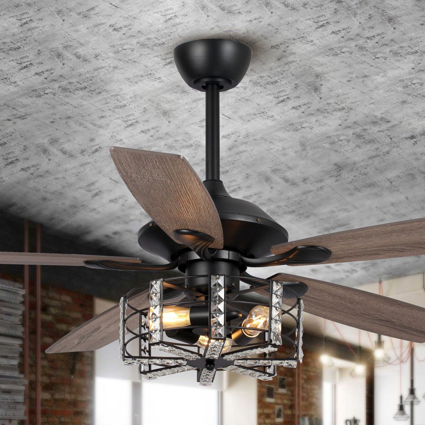 Parrot Uncle 52" Vaughn Industrial Downrod Mount Reversible Crystal Ceiling Fan with Lighting and Remote Control