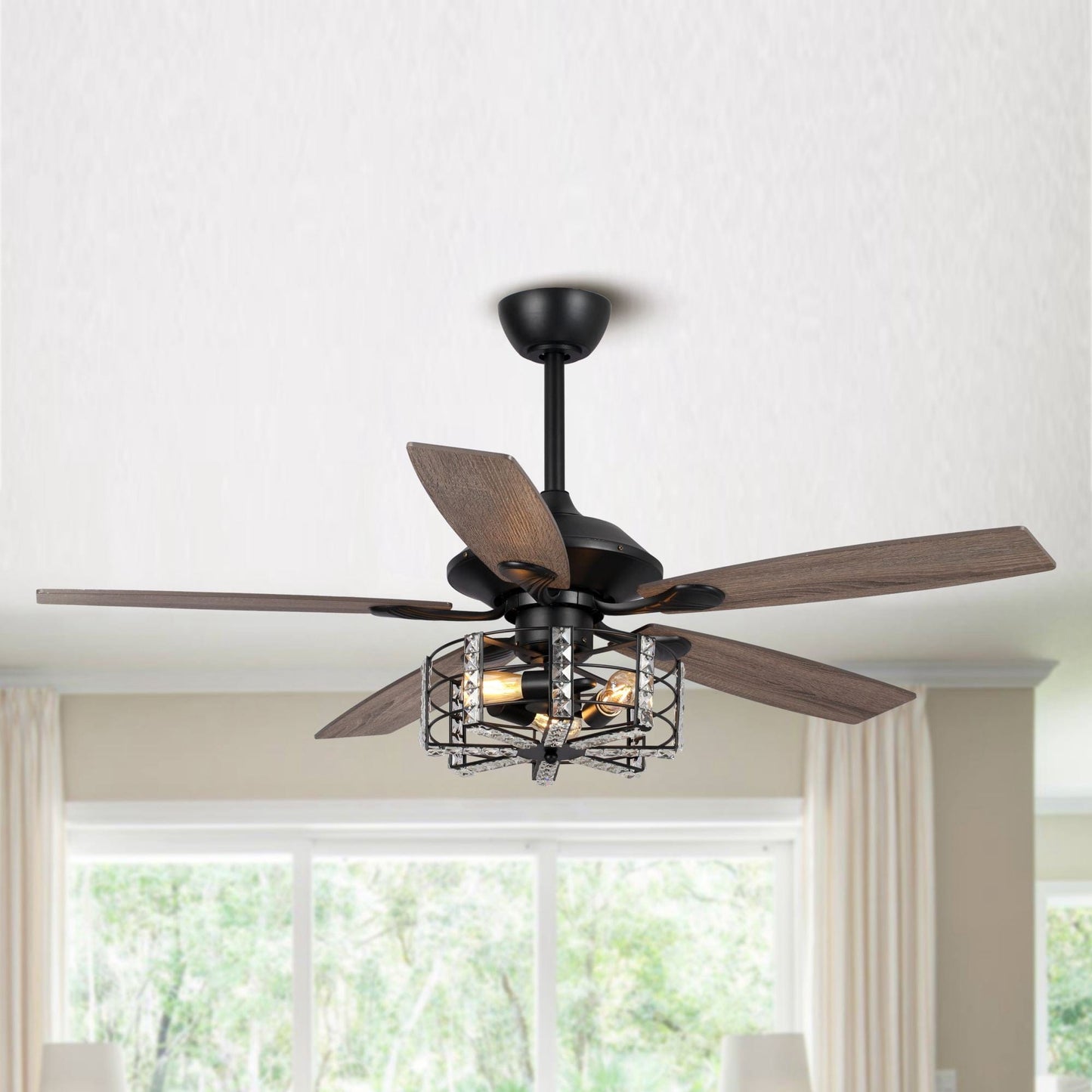 Parrot Uncle 52" Vaughn Industrial Downrod Mount Reversible Crystal Ceiling Fan with Lighting and Remote Control