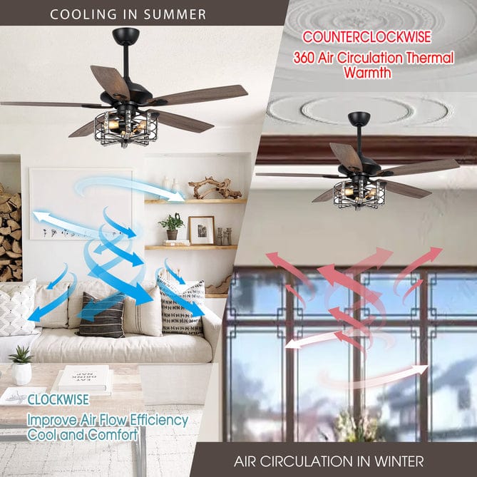 Parrot Uncle 52" Vaughn Industrial Downrod Mount Reversible Crystal Ceiling Fan with Lighting and Remote Control