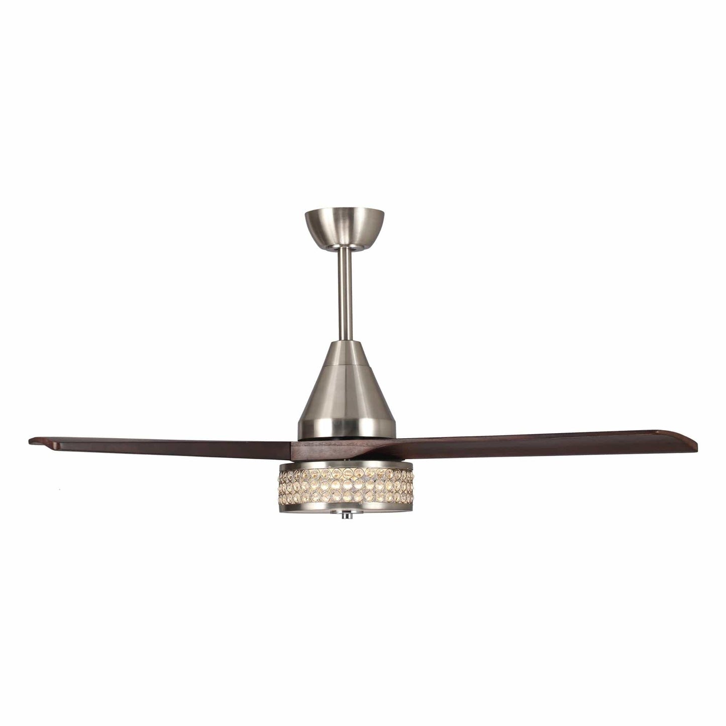 Parrot Uncle 52" Farmhouse Satin Nickel Downrod Mount Reversible Crystal Ceiling Fan with Lighting and Remote Control