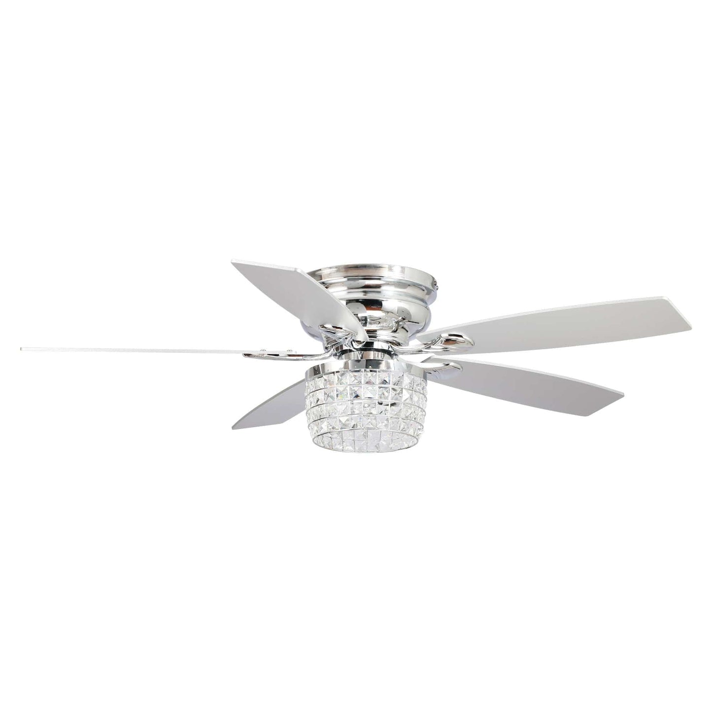 Parrot Uncle 52" Panipat Modern Chrome Flush Mount Reversible Crystal Ceiling Fan with Lighting and Remote Control