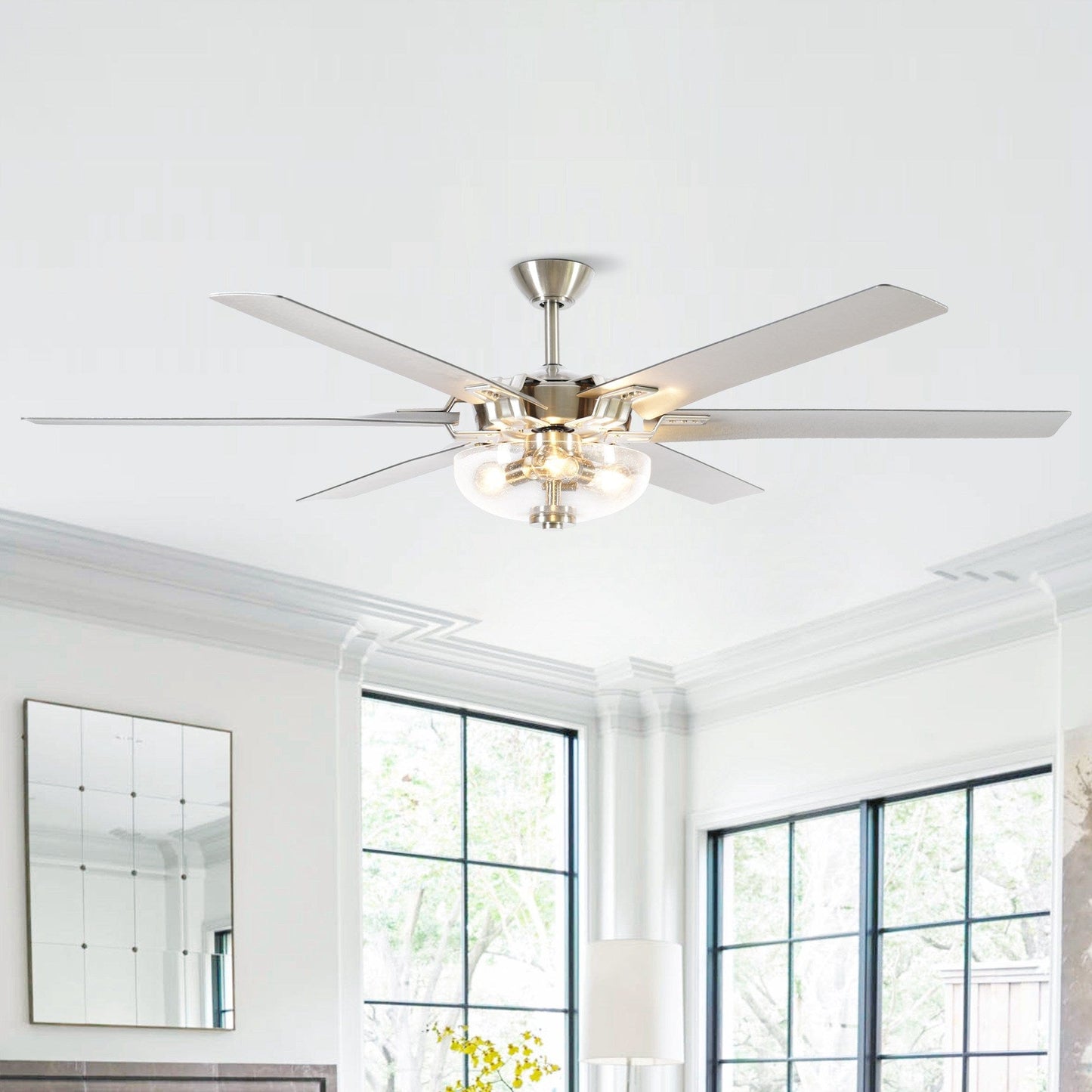 Parrot Uncle 70" Modern Brushed Nickel DC Motor Downrod Mount Ceiling Fan with Lighting and Remote Control