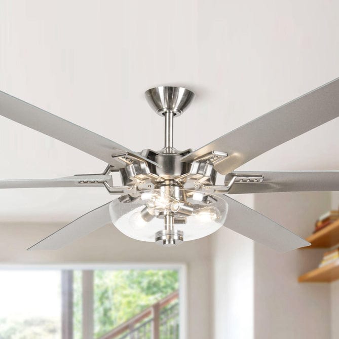 Parrot Uncle 70" Modern Brushed Nickel DC Motor Downrod Mount Ceiling Fan with Lighting and Remote Control