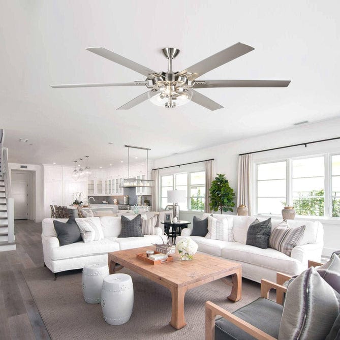 Parrot Uncle 70" Modern Brushed Nickel DC Motor Downrod Mount Ceiling Fan with Lighting and Remote Control