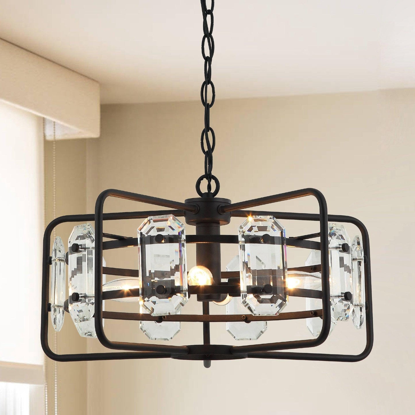 4-Light Golden/Black Modern Crystal Pendant Light