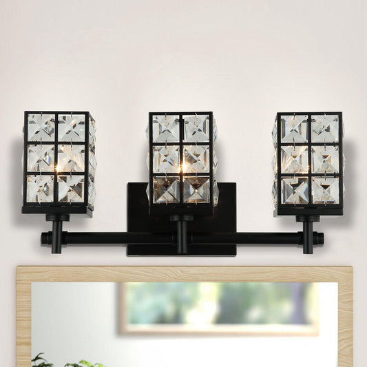 Modern 3-Light Black Wall Sconce with Crystal Shade