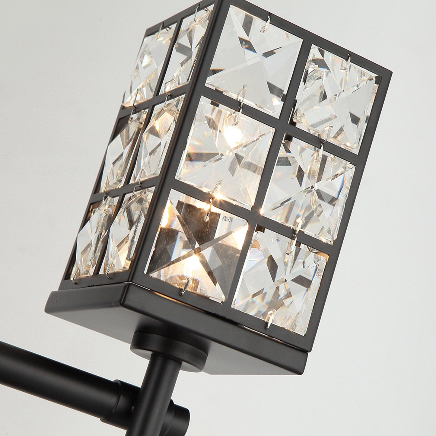 Modern 3-Light Black Wall Sconce with Crystal Shade