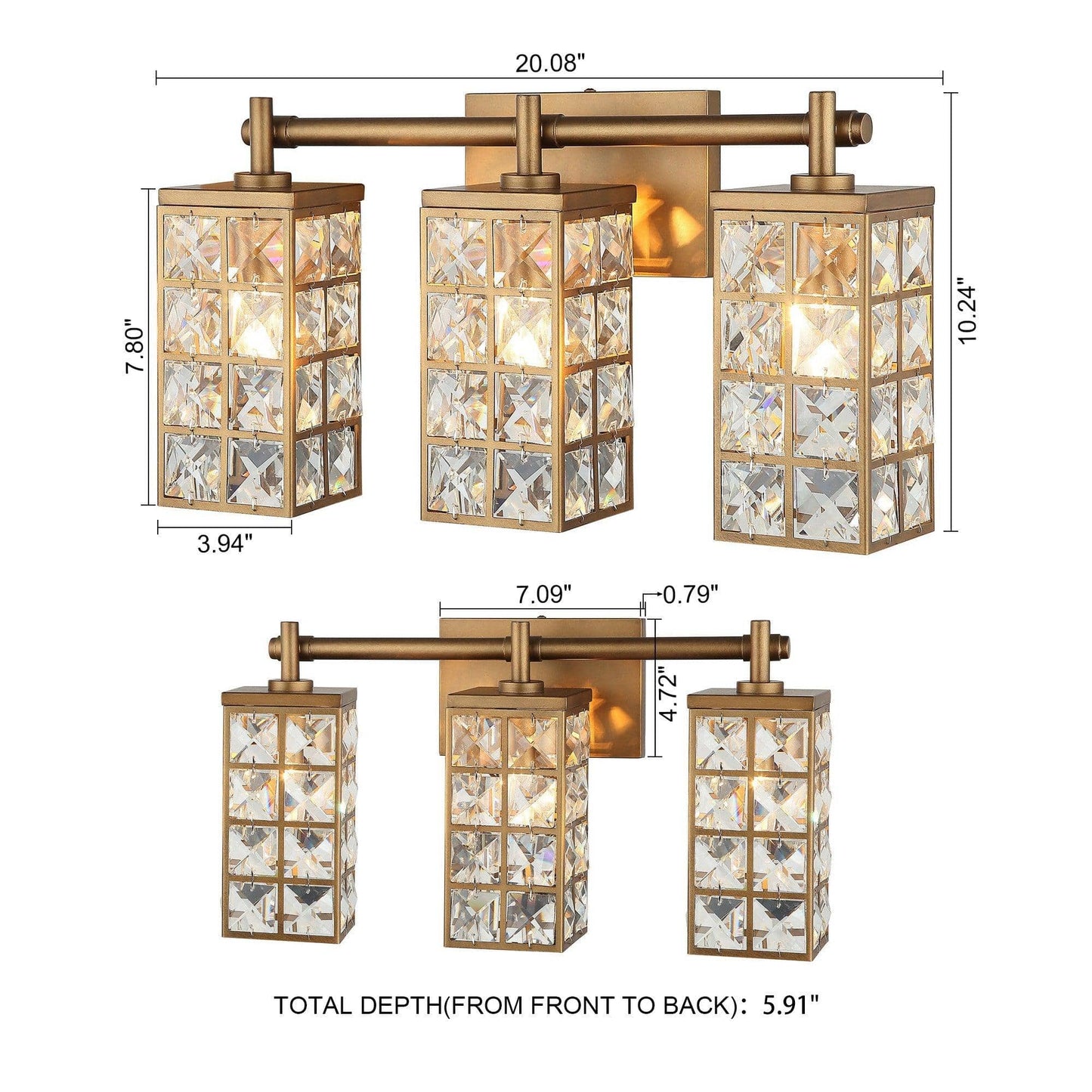 3-Light Modern Crystal Vanity Wall Sconce Light