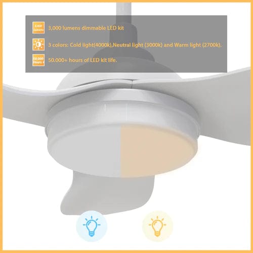 Carro USA Daffodil 45 inch 3-Blade Smart Ceiling Fan with LED Light Kit and Remote