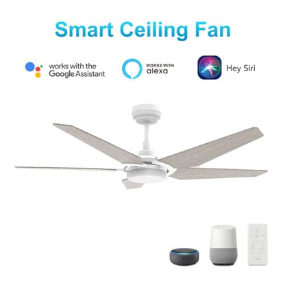 Carro USA Woodrow 52 inch 5-Blade Smart Ceiling Fan with LED Light Kit & Remote