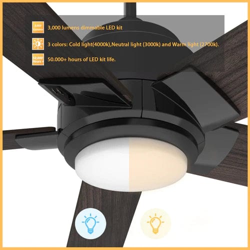 Carro USA Ascender 52 inch 5-Blade Smart Ceiling Fan with LED Light & Remote Control