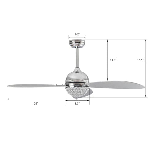 Carro USA Coren 52 inch 3-Blade Crystal Chandelier Smart Ceiling Fan with LED Light Kit & Remote