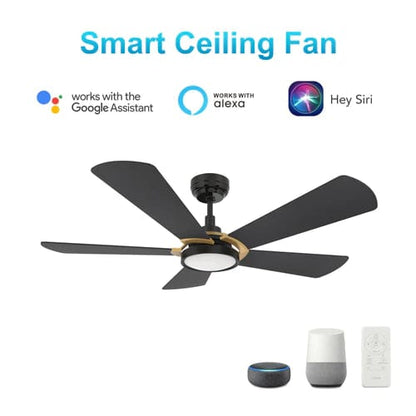 Carro USA Winston 52 inch 5-Blade Smart Ceiling Fan with LED Light Kit & Remote Control