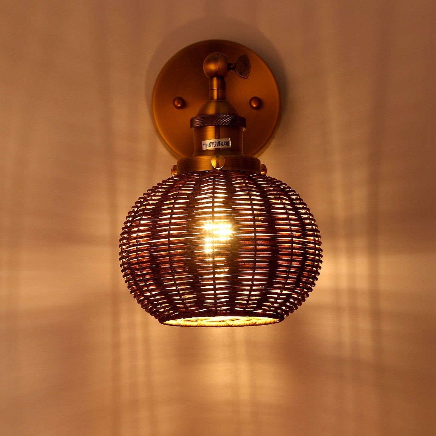1-Light Traditional Rattan Golden Wall Sconce Light