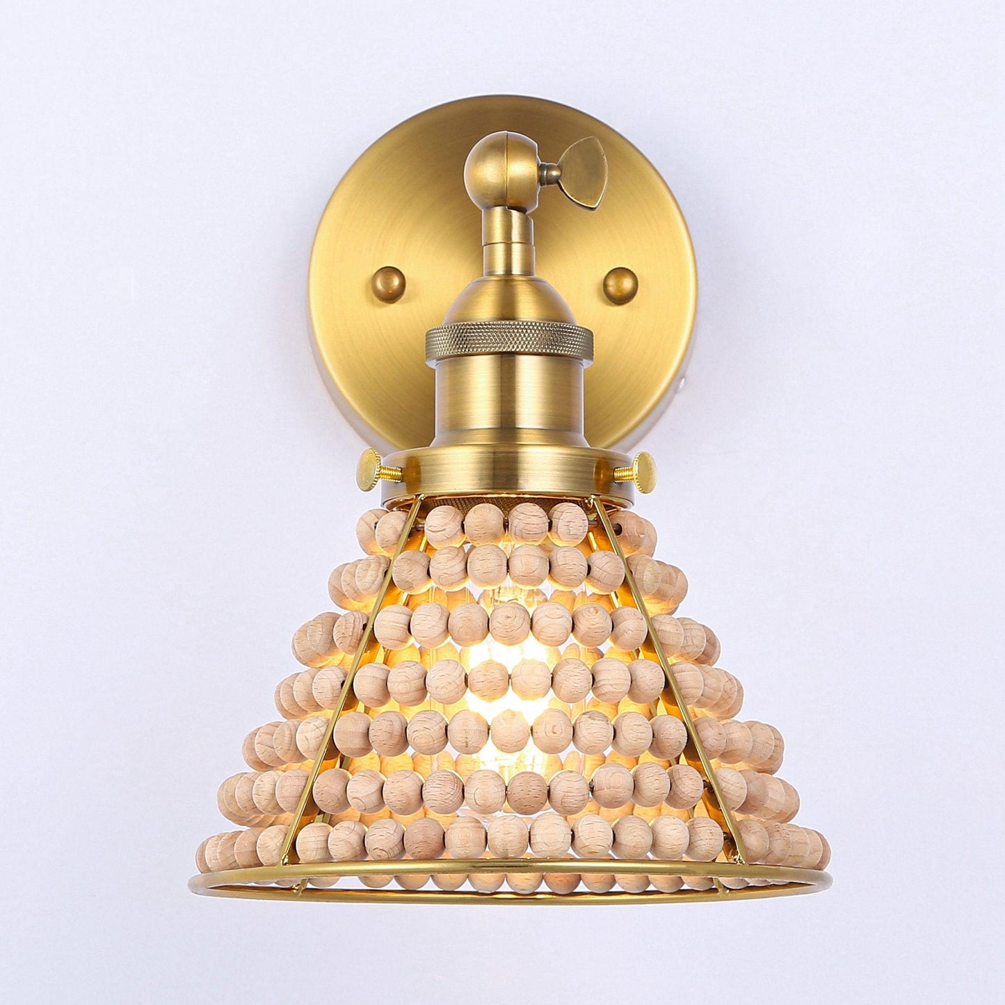 1-Light Modern Golden Wall Scone Light with Wooden Beads