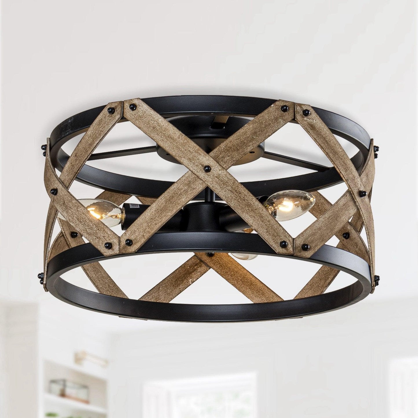 3-Light Industrial Drum Flush Mount Ceiling Light