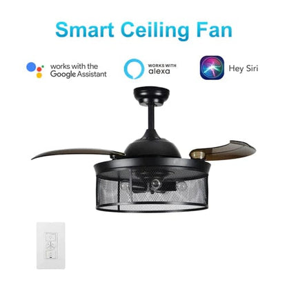 Carro USA Paloma 42 inch 3-Blade Retractable Blades Smart Ceiling Fan with Wall Switch