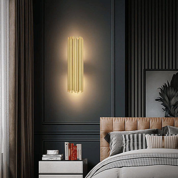 Zeev Lighting 2-Light 8" Modern Semi-Cylindrical Organ Pipe Aged Brass Vertical Wall Sconce