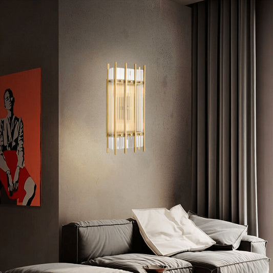 Zeev Lighting 2-Light Fluted Glass Panel Aged Brass Vertical Wall Sconce