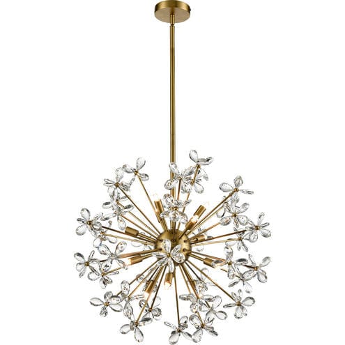 Zeev Lighting 12-Light Floral Crystal Pedal Sputnik Aged Brass Pendant Light