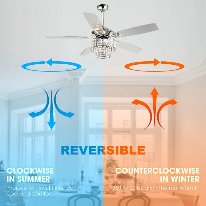 Parrot Uncle 52" Howell Modern Downrod Mount Reversible Crystal Ceiling Fan with Lighting and Remote Control