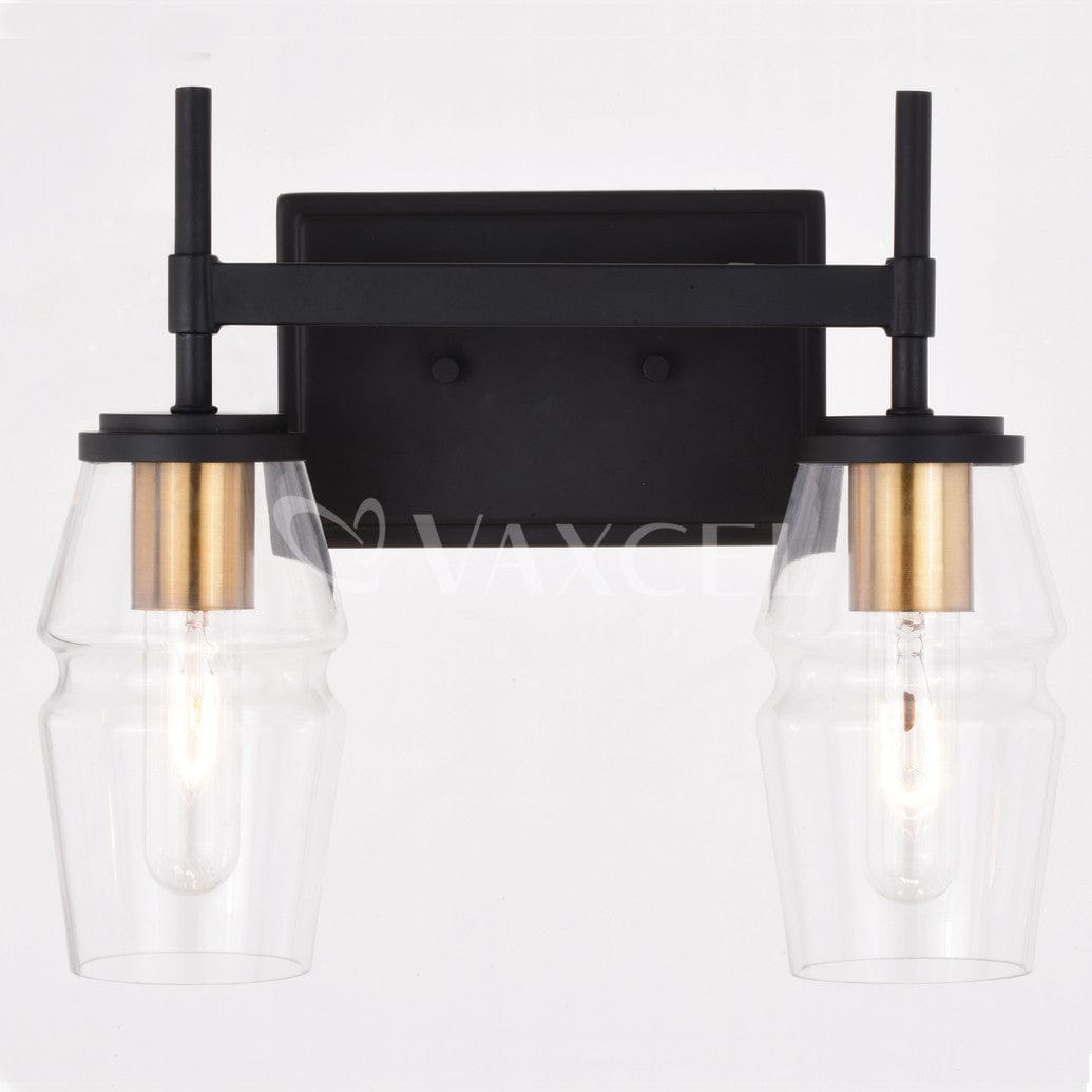 Warren 2 Light Vanity Light Matte Black and Brushed Brass