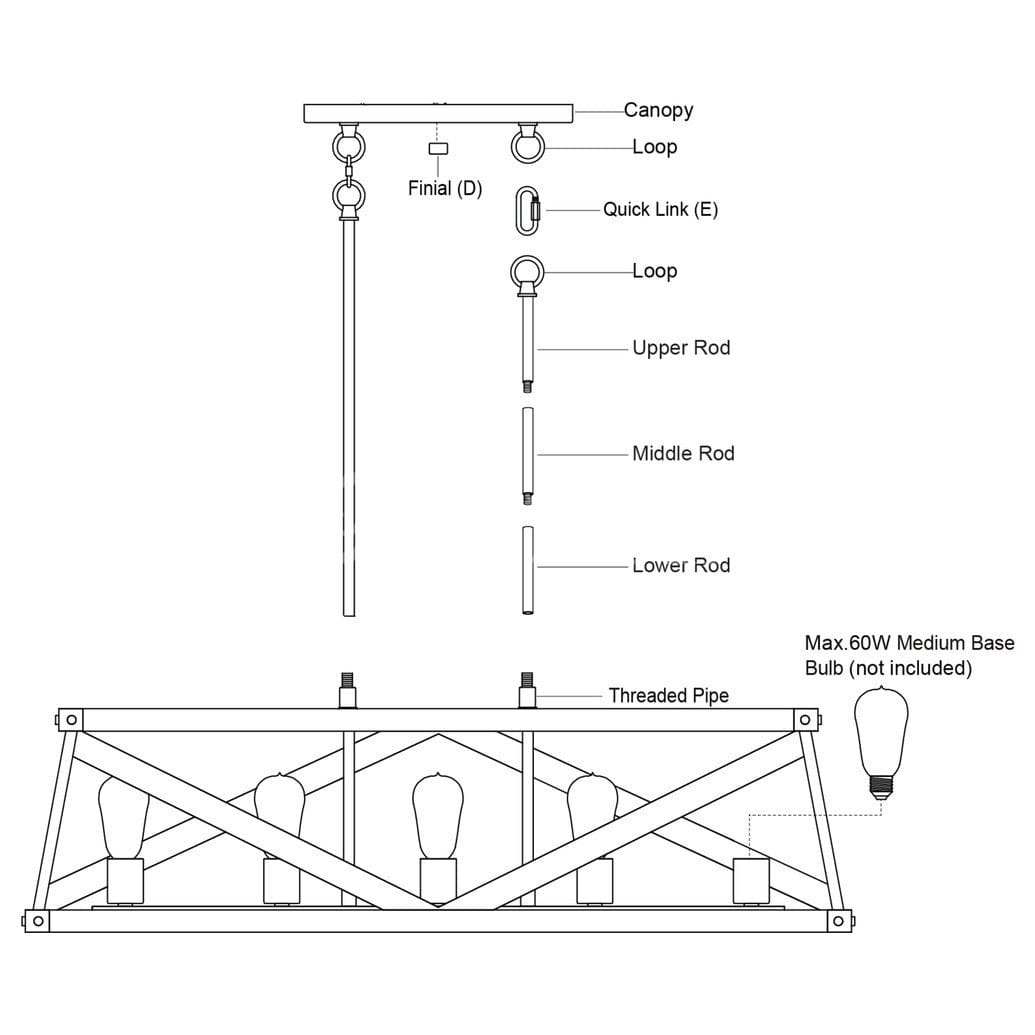 Wade 36-in. 5 Light Linear Chandelier