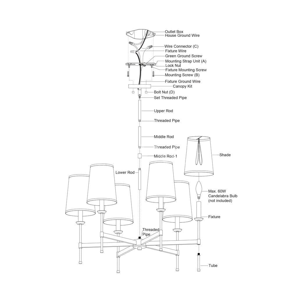 Camden 30-in 6 Light Chandelier