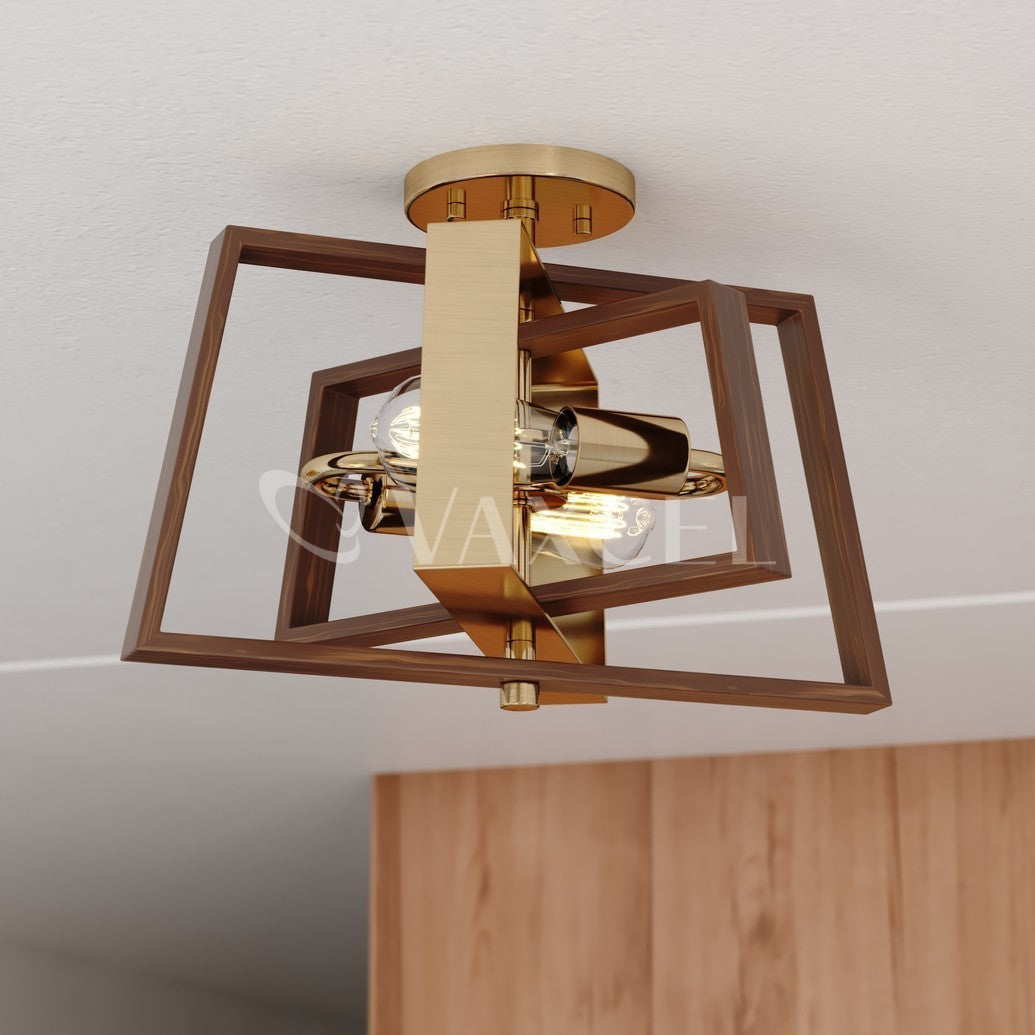 Dunning 16-in. 2 Light Semi-Flush Mount Natural Brass and Burnished Chestnut