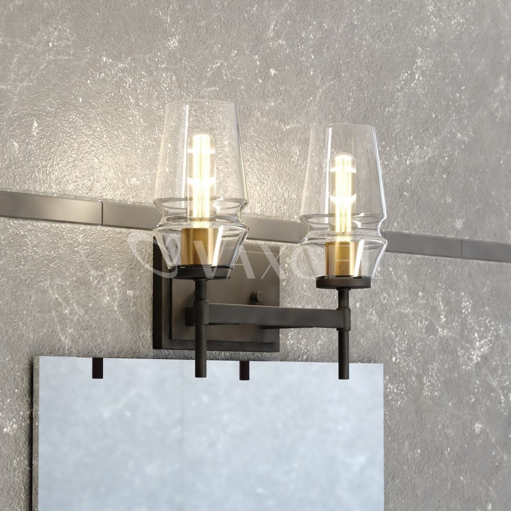 Warren 2 Light Vanity Light Matte Black and Brushed Brass