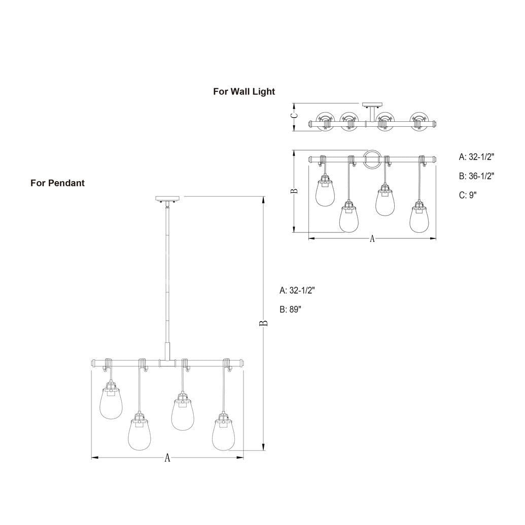 Kassidy 4 Light Dual Mount Linear Chandelier or Vanity Light