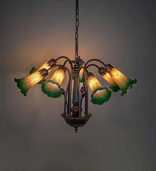 Meyda Lighting 24" Wide Amber/Green Pond Lily Tiffany Pond Lily 7 Light Chandelier