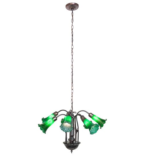 Meyda Lighting 24" Wide Green Tiffany Pond Lily 7 Light Chandelier