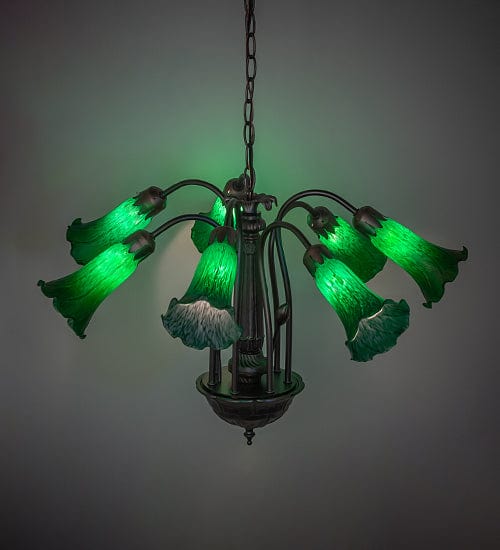 Meyda Lighting 24" Wide Green Tiffany Pond Lily 7 Light Chandelier