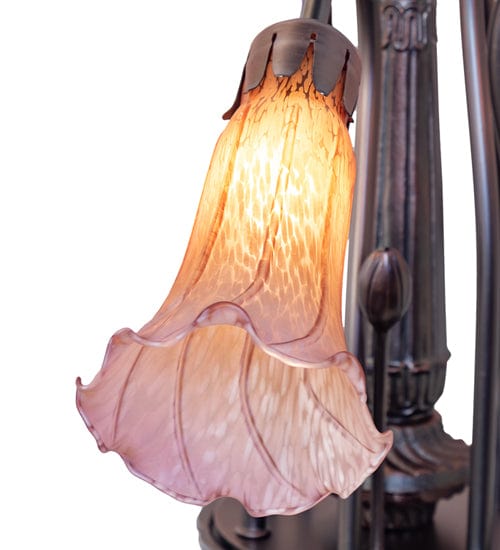 Meyda Lighting 24" Wide Amber/Purple Tiffany Pond Lily 7 Light Chandelier